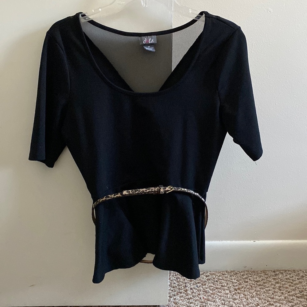 Black peplum top with belt